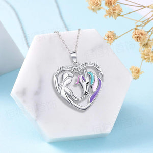 Unicorn Necklace S925 Sterling Silver Heart Animal Pop Jewelry