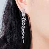 Wedding Leaf Dangle Drop Earrings Cubic Zirconia Brincos
