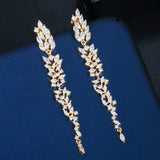 Wedding Leaf Dangle Drop Earrings Cubic Zirconia Brincos