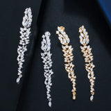 Wedding Leaf Dangle Drop Earrings Cubic Zirconia Brincos