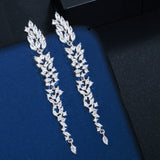 Wedding Leaf Dangle Drop Earrings Cubic Zirconia Brincos