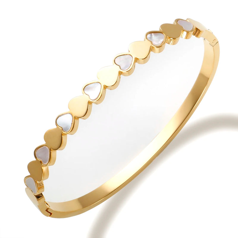 Shell Love Heart Bangle for Women Stainless Steel Bracelet Birthday Jewelry