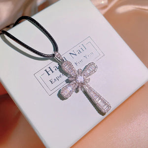 Zircon Cross Pendant Necklace 925 Silver Geometric Chain Jewelry