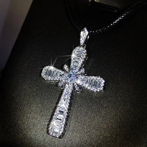 Zircon Cross Pendant Necklace 925 Silver Geometric Chain Jewelry