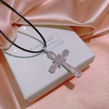 Zircon Cross Pendant Necklace 925 Silver Geometric Chain Jewelry