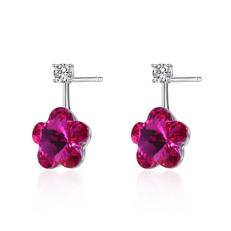 925 Silver Flower Crystal Earrings for Wedding