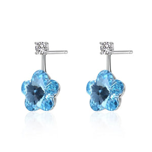 925 Silver Flower Crystal Earrings for Wedding