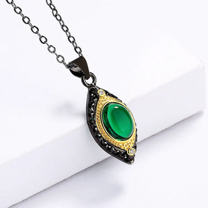 925 Silver Emerald Agate Clavicle Chain Women's Jewelry