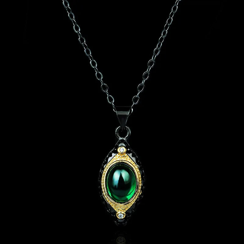 925 Silver Emerald Agate Clavicle Chain Women's Jewelry