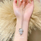 925 Stamp Flower Pendant Necklace Cubic Zirconia Sweater Necklace
