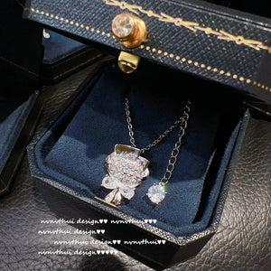 925 Stamp Flower Pendant Necklace Cubic Zirconia Sweater Necklace