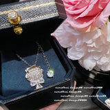 925 Stamp Flower Pendant Necklace Cubic Zirconia Sweater Necklace