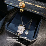 925 Stamp Flower Pendant Necklace Cubic Zirconia Sweater Necklace