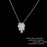 925 Stamp Flower Pendant Necklace Cubic Zirconia Sweater Necklace
