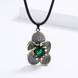 Flower Pendant Green Zircon Necklace Two-tone Sweater Chain Wedding Jewelry
