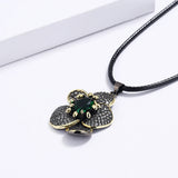 Flower Pendant Green Zircon Necklace Two-tone Sweater Chain Wedding Jewelry