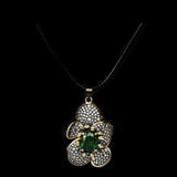 Flower Pendant Green Zircon Necklace Two-tone Sweater Chain Wedding Jewelry
