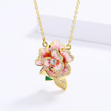 Pink Enamel Flower Pendant Necklace - Women's Party Jewelry