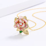 Pink Enamel Flower Pendant Necklace - Women's Party Jewelry
