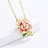 Pink Enamel Flower Pendant Necklace - Women's Party Jewelry