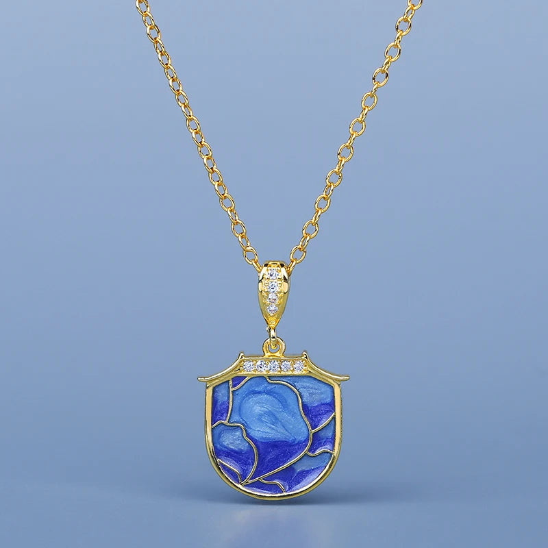 Enamel Pendant Necklace 18k Clavicle Chain for Women
