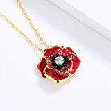 Red Epoxy Flower 925 Silver Necklace