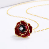 Red Epoxy Flower 925 Silver Necklace