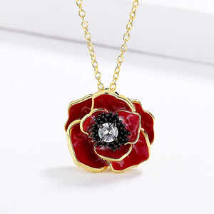 Red Epoxy Flower 925 Silver Necklace