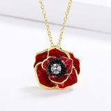 Red Epoxy Flower 925 Silver Necklace