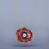 Red Epoxy Flower 925 Silver Necklace