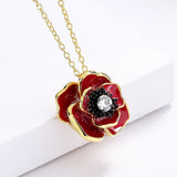 Red Epoxy Flower 925 Silver Necklace