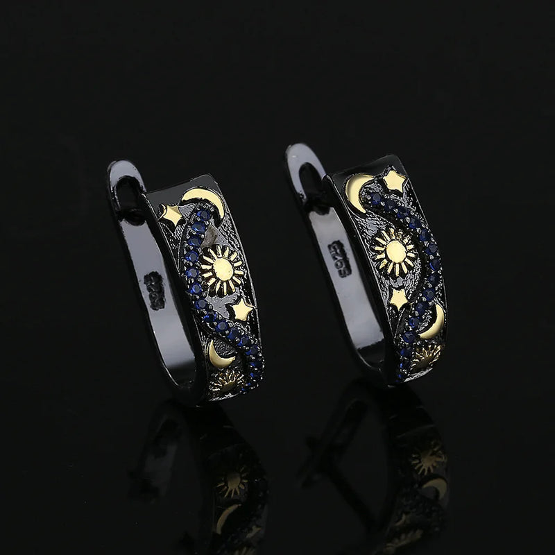 Women's Star Moon Earrings Two-color Jewelry Flower Earrings
