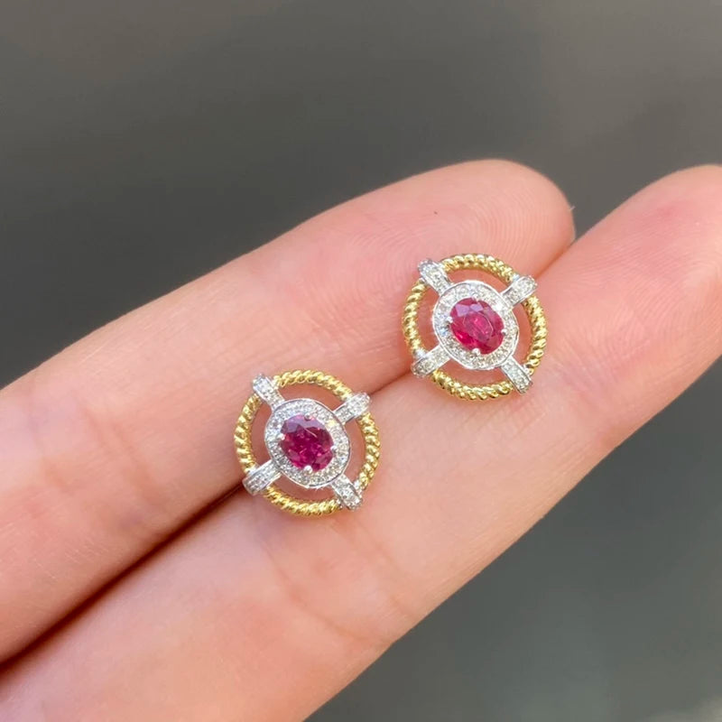 Yellow Oval Red Zircon Earrings 925 Silver Party Jewelry