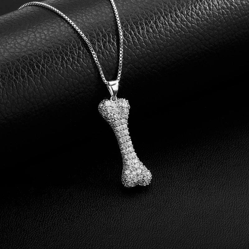 Zircon Bone Pendant Necklace for Women Silver Clavicle Chain Jewelry
