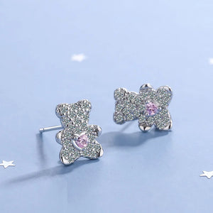 Zircon Cartoon Animal Earrings Little Bear Necklace Jewelry Set