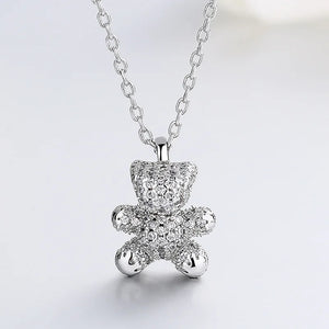 Zircon Cartoon Animal Earrings Little Bear Necklace Jewelry Set