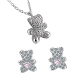 Zircon Cartoon Animal Earrings Little Bear Necklace Jewelry Set