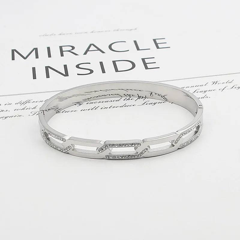 Zircon Chain Shape Bracelet Stainless Steel Woman Bangle Plated Jewelry