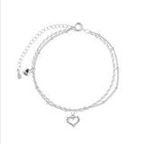 Zircon Heart Double Layer Anklets Silver 925 Female Foot Accessories