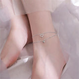 Zircon Heart Double Layer Anklets Silver 925 Female Foot Accessories