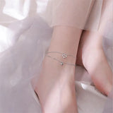 Zircon Heart Double Layer Anklets Silver 925 Female Foot Accessories