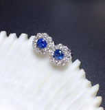 Sapphire Stud Earrings Real 925 Silver Fine Jewelry Great Gift