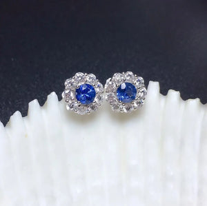 Sapphire Stud Earrings Real 925 Silver Fine Jewelry Great Gift