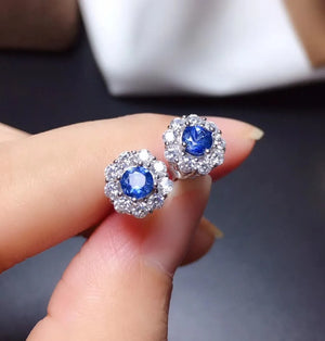 Sapphire Stud Earrings Real 925 Silver Fine Jewelry Great Gift
