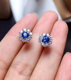 Sapphire Stud Earrings Real 925 Silver Fine Jewelry Great Gift