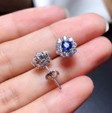 Sapphire Stud Earrings Real 925 Silver Fine Jewelry Great Gift