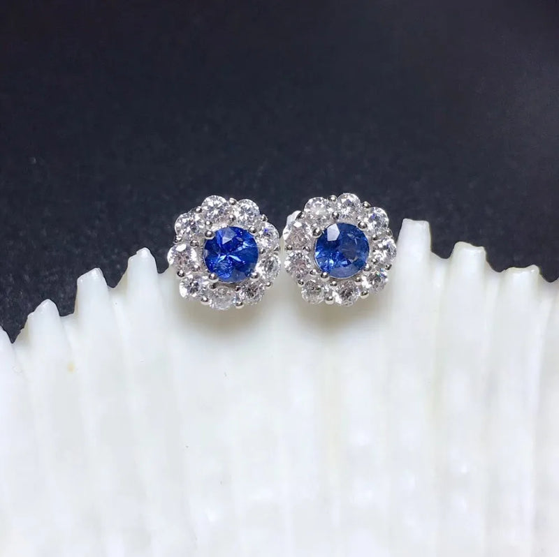 Sapphire Stud Earrings Real 925 Silver Fine Jewelry Great Gift