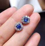 Sapphire Stud Earrings Real 925 Silver Fine Jewelry Great Gift