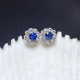Sapphire Stud Earrings Real 925 Silver Fine Jewelry Great Gift