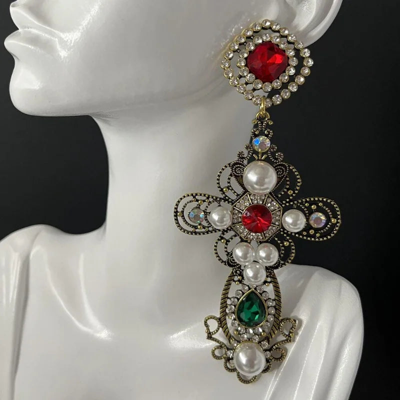 Retro Pearl Earrings Rhinestone Heavy Industry High-end Accessories